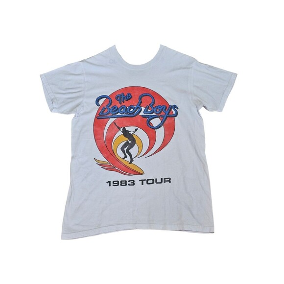 EUC Beach Boys 1983 Tour Slim Fit T-shirt Mens Medium White 100% Cotton Red - Picture 1 of 6